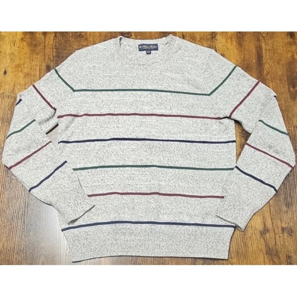 Brooks Brothers Supima Cotton Gray Striped Sweater Men's Size Small
